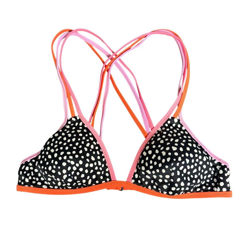 Victoria's Secret Strappy Triangle Bikini Top Polka Dot Orange Pink‎ Trim Small